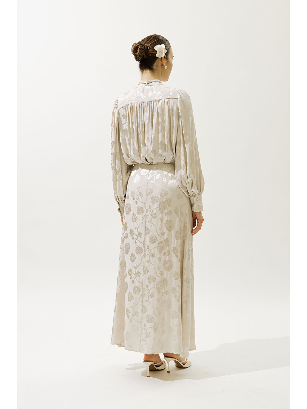 Bej Jakarlı Saten Gömlek Vanilya-7