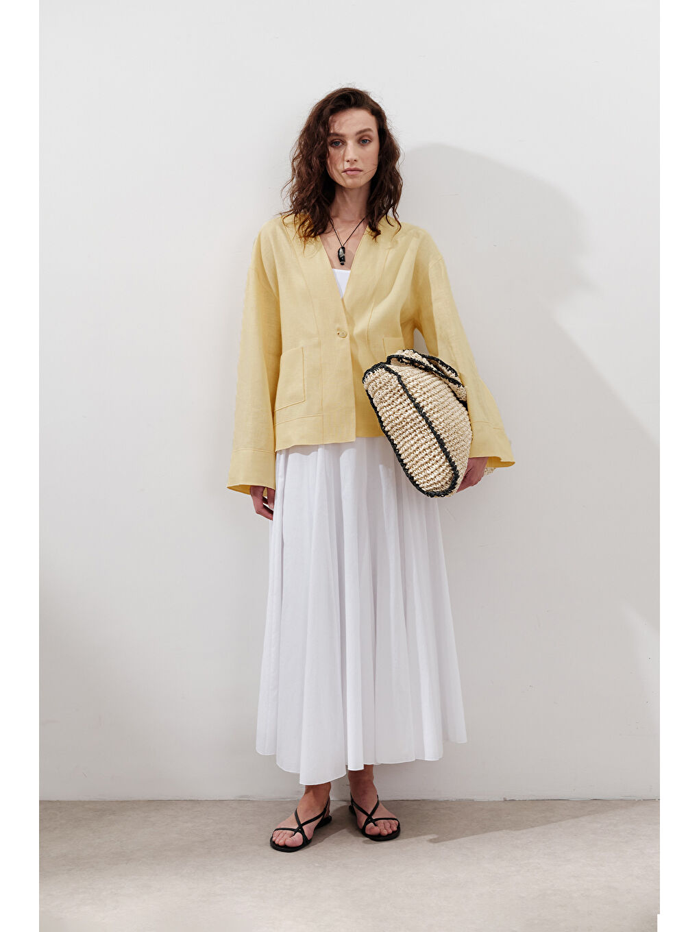 Parçalı Geniş Pamuklu Etek Ekru