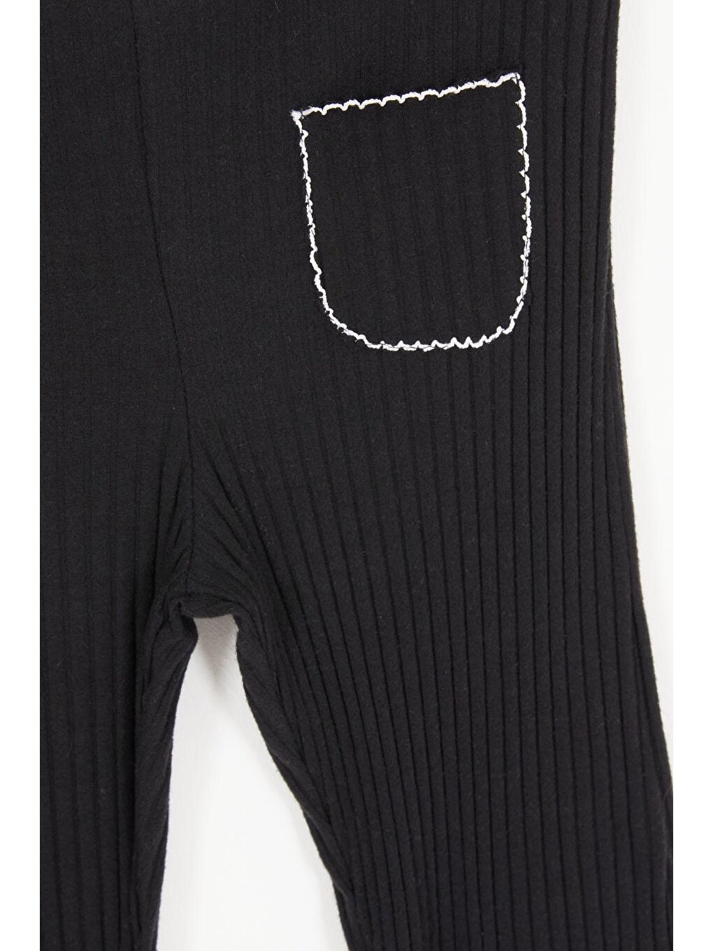 Siyah İspanyol Paça Fitilli Cepli Kız Çocuk Tayt 16995-1