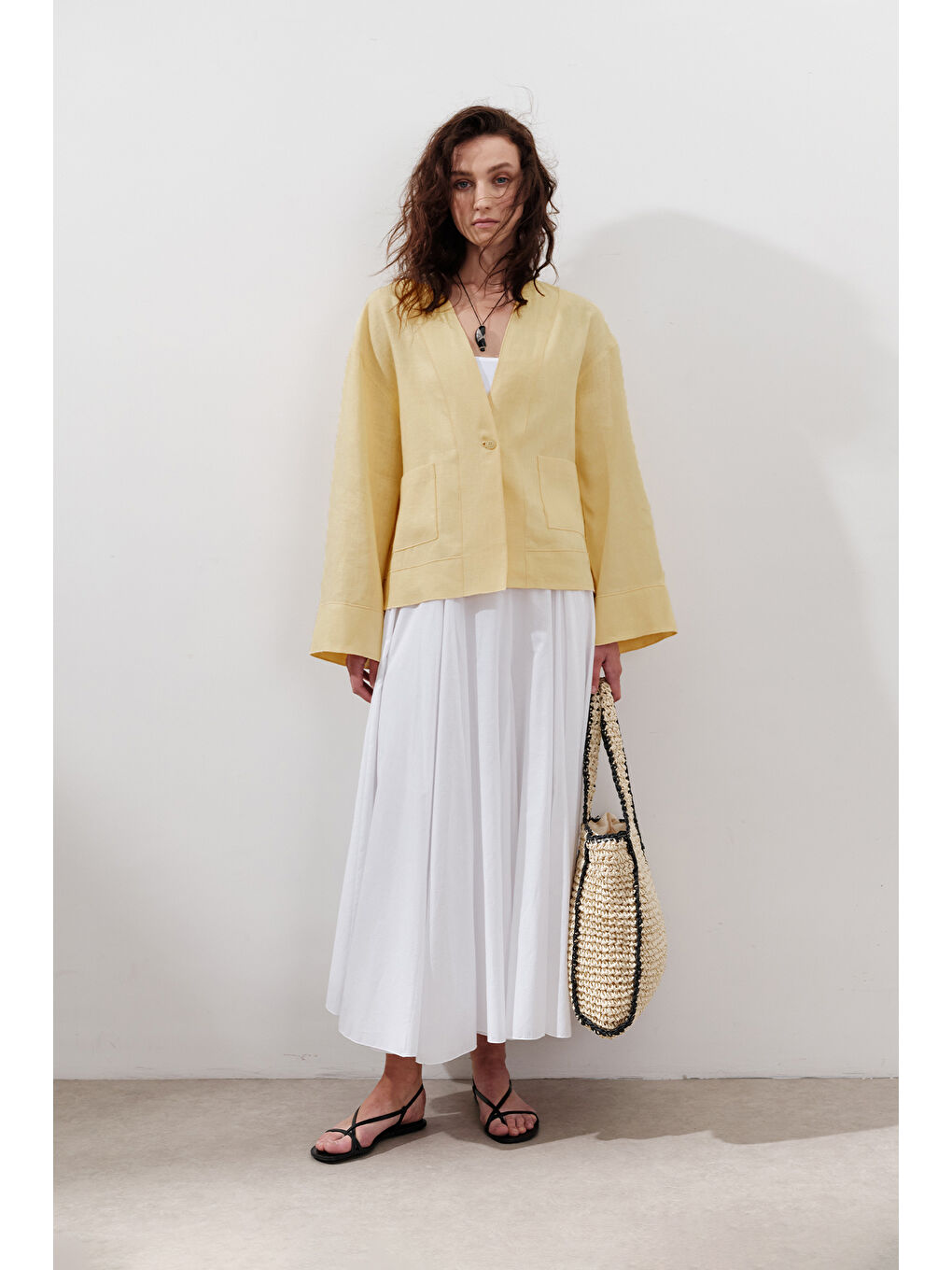 Parçalı Geniş Pamuklu Etek Ekru-1