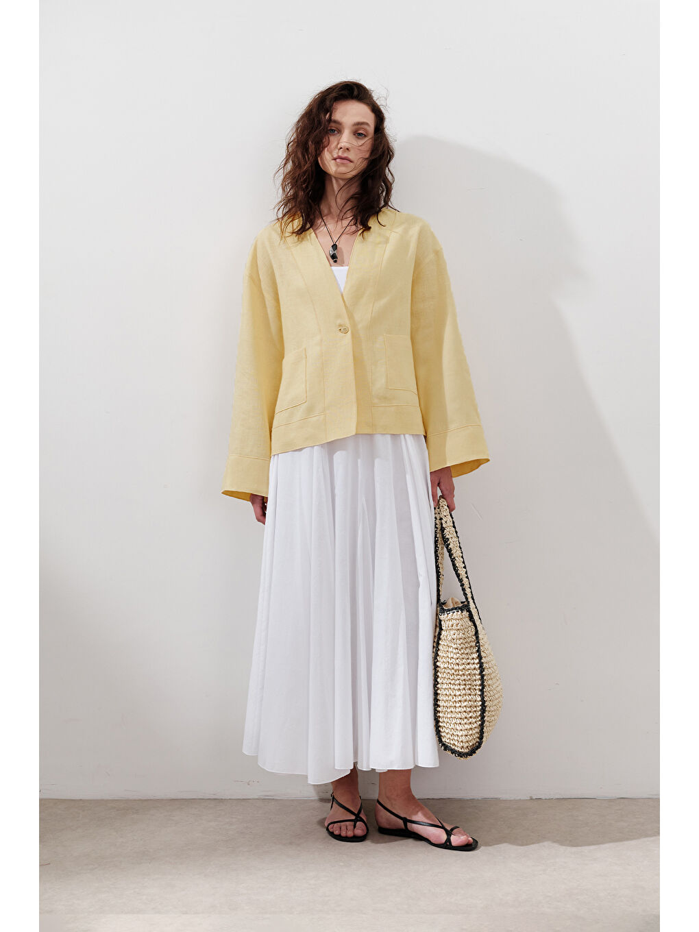 Parçalı Geniş Pamuklu Etek Ekru-2