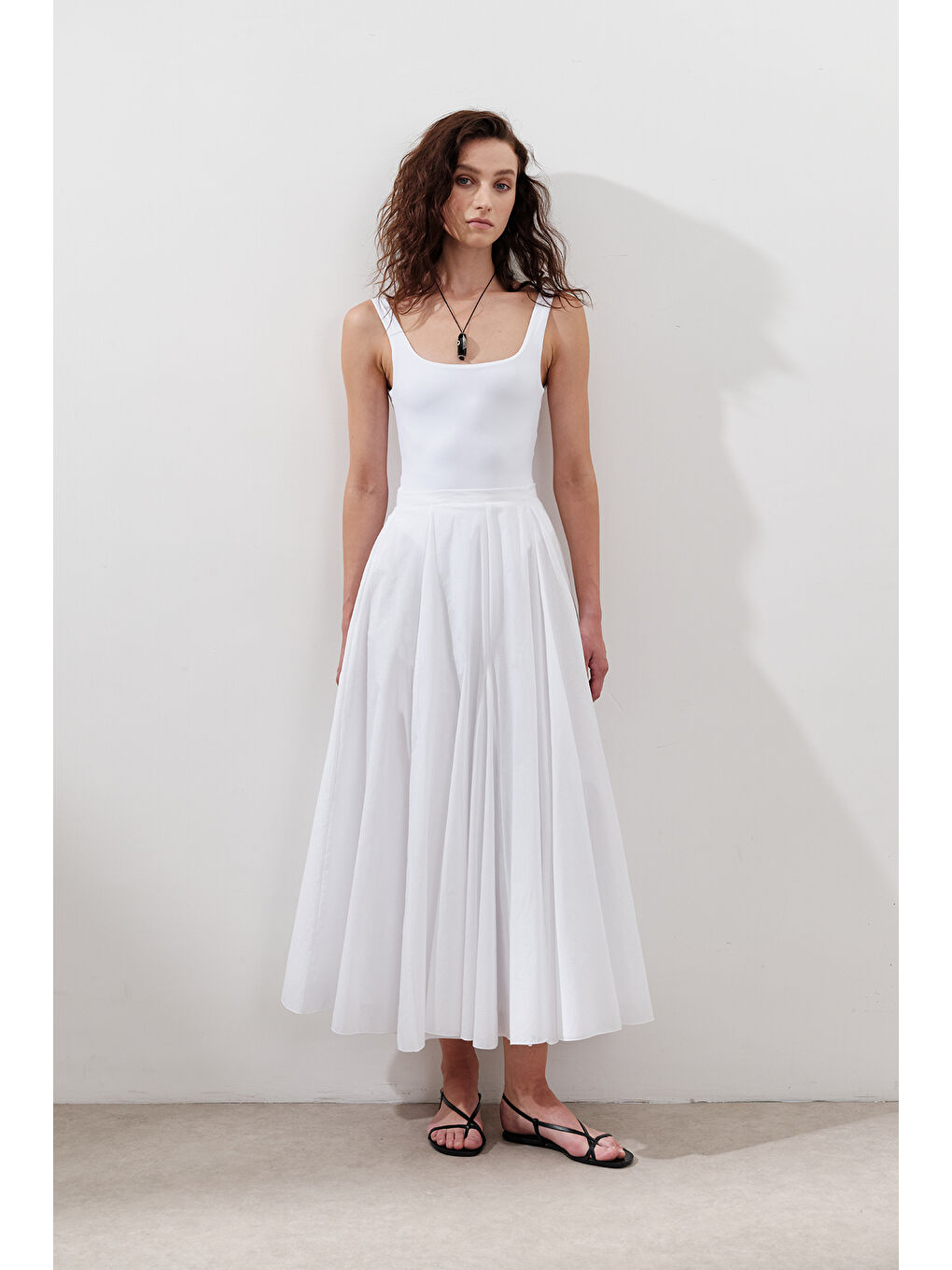 Parçalı Geniş Pamuklu Etek Ekru-3