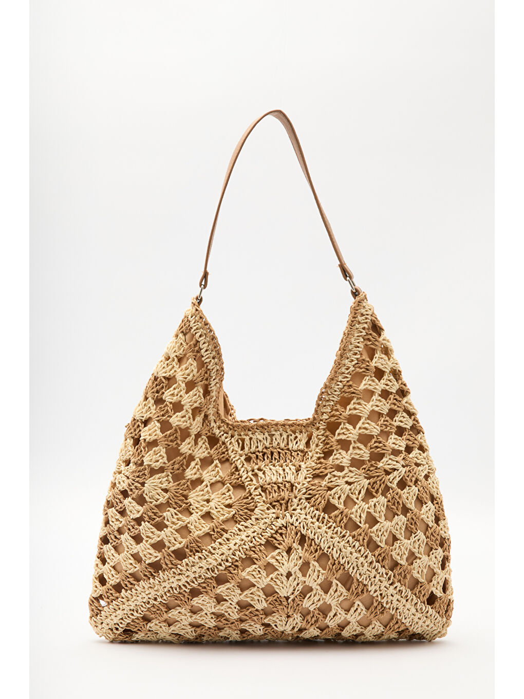 Desenli Hasır Kol Çantası Bej-4