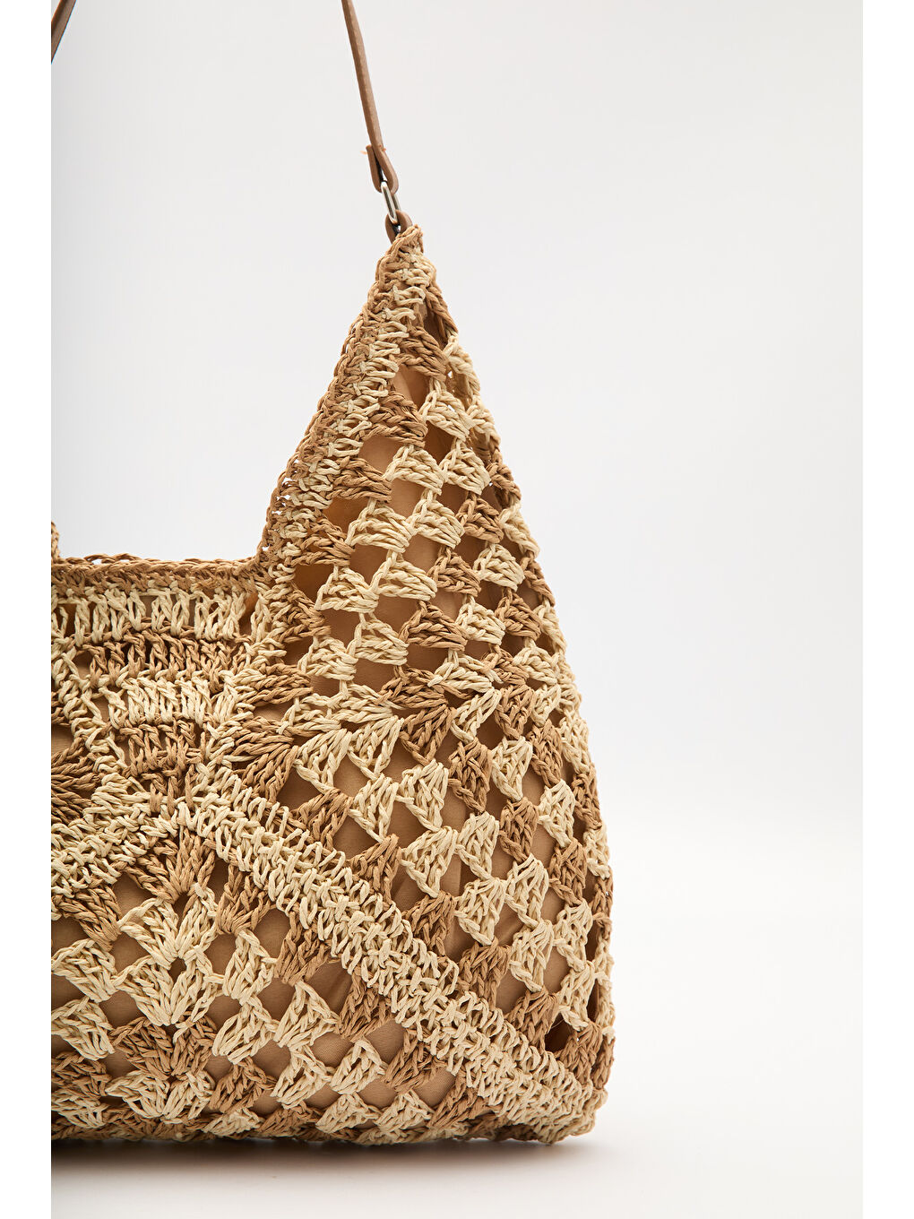 Desenli Hasır Kol Çantası Bej-5