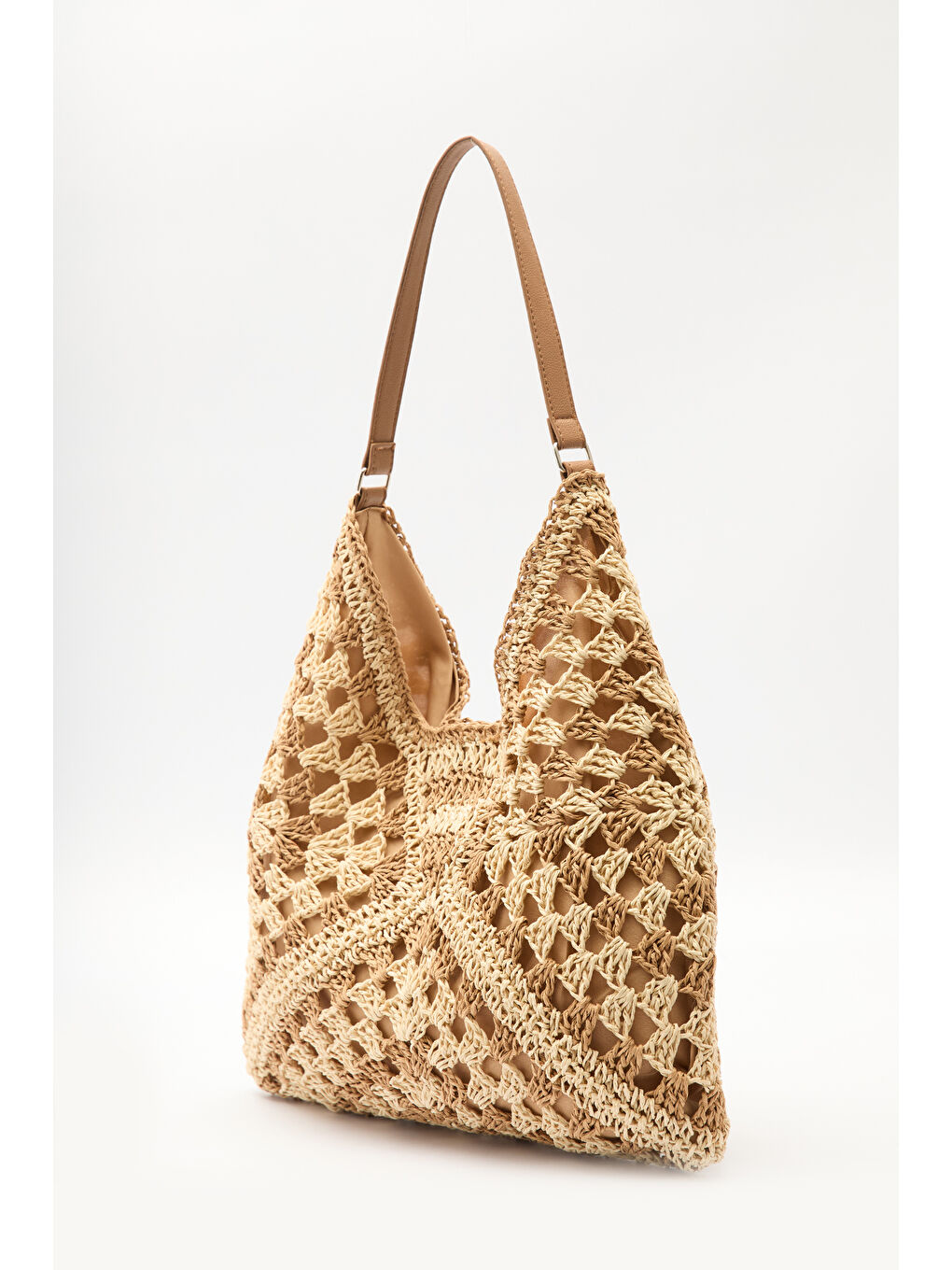 Desenli Hasır Kol Çantası Bej-6