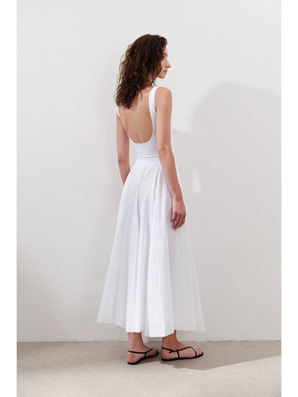 Parçalı Geniş Pamuklu Etek Ekru-7