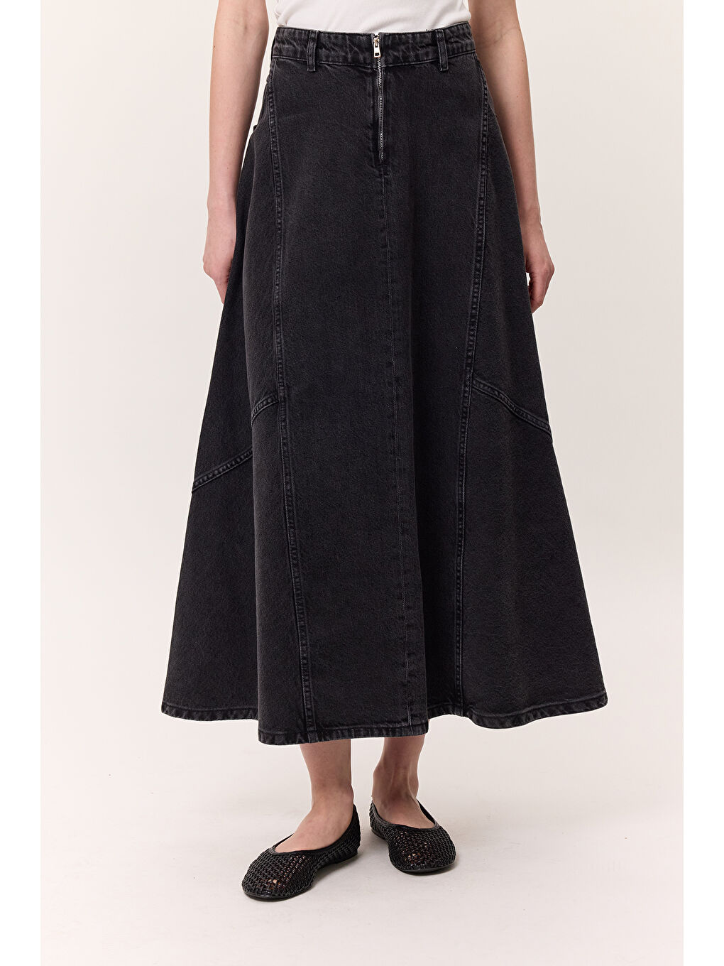 Volanlı Denim Etek Siyah-2