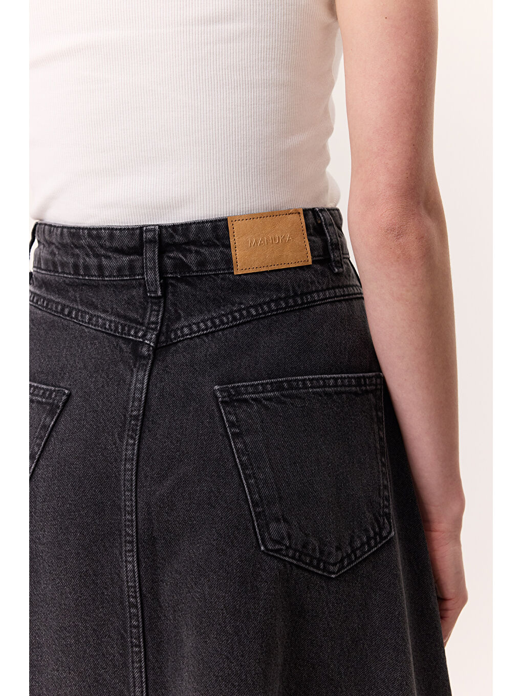 Volanlı Denim Etek Siyah-5