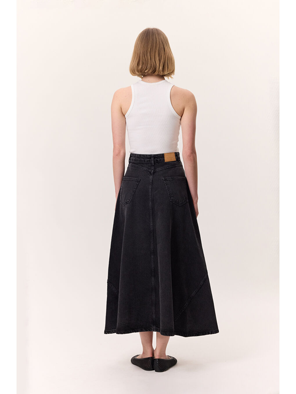 Volanlı Denim Etek Siyah-6