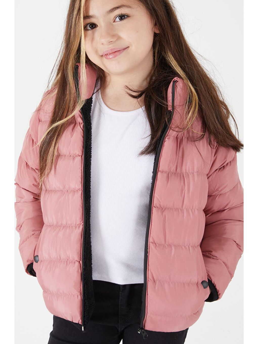 Kız Çocuk Düz Dikişli Pembe Şişme Mont 15638-1