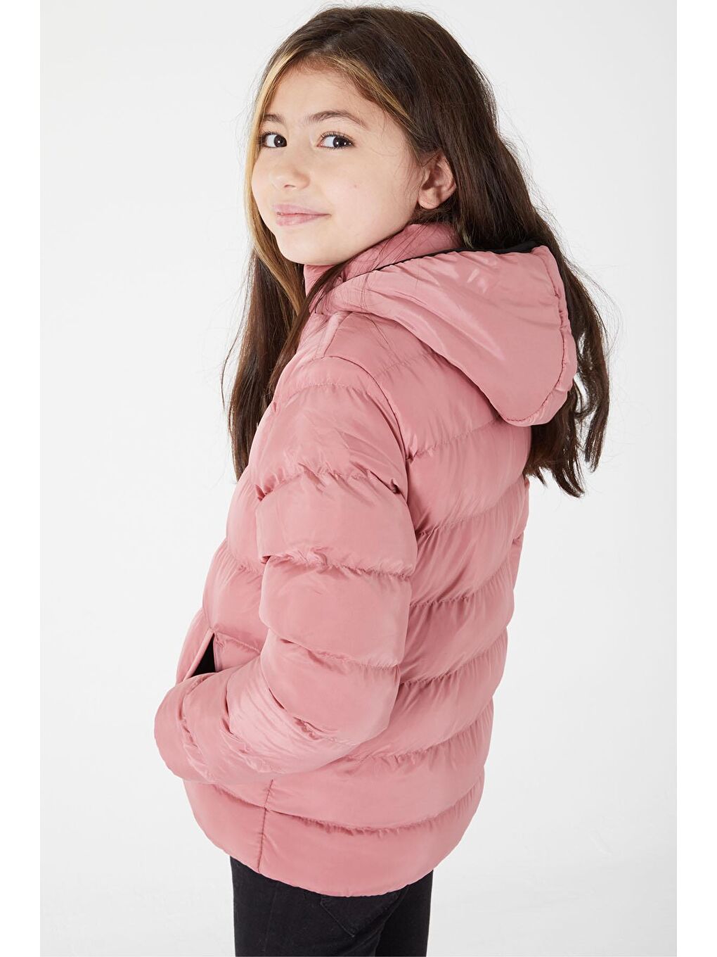 Kız Çocuk Düz Dikişli Pembe Şişme Mont 15638-2