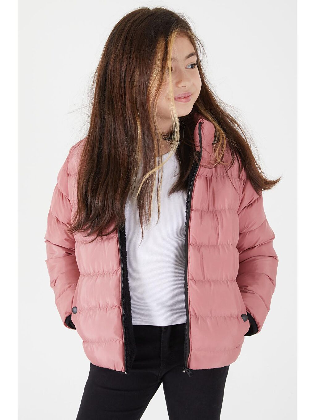 Kız Çocuk Düz Dikişli Pembe Şişme Mont 15638-3