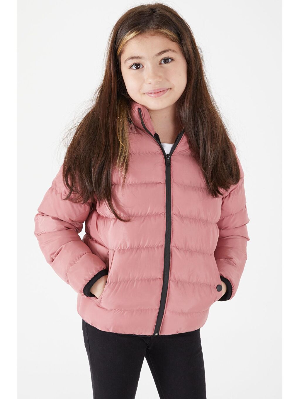 Kız Çocuk Düz Dikişli Pembe Şişme Mont 15638-4