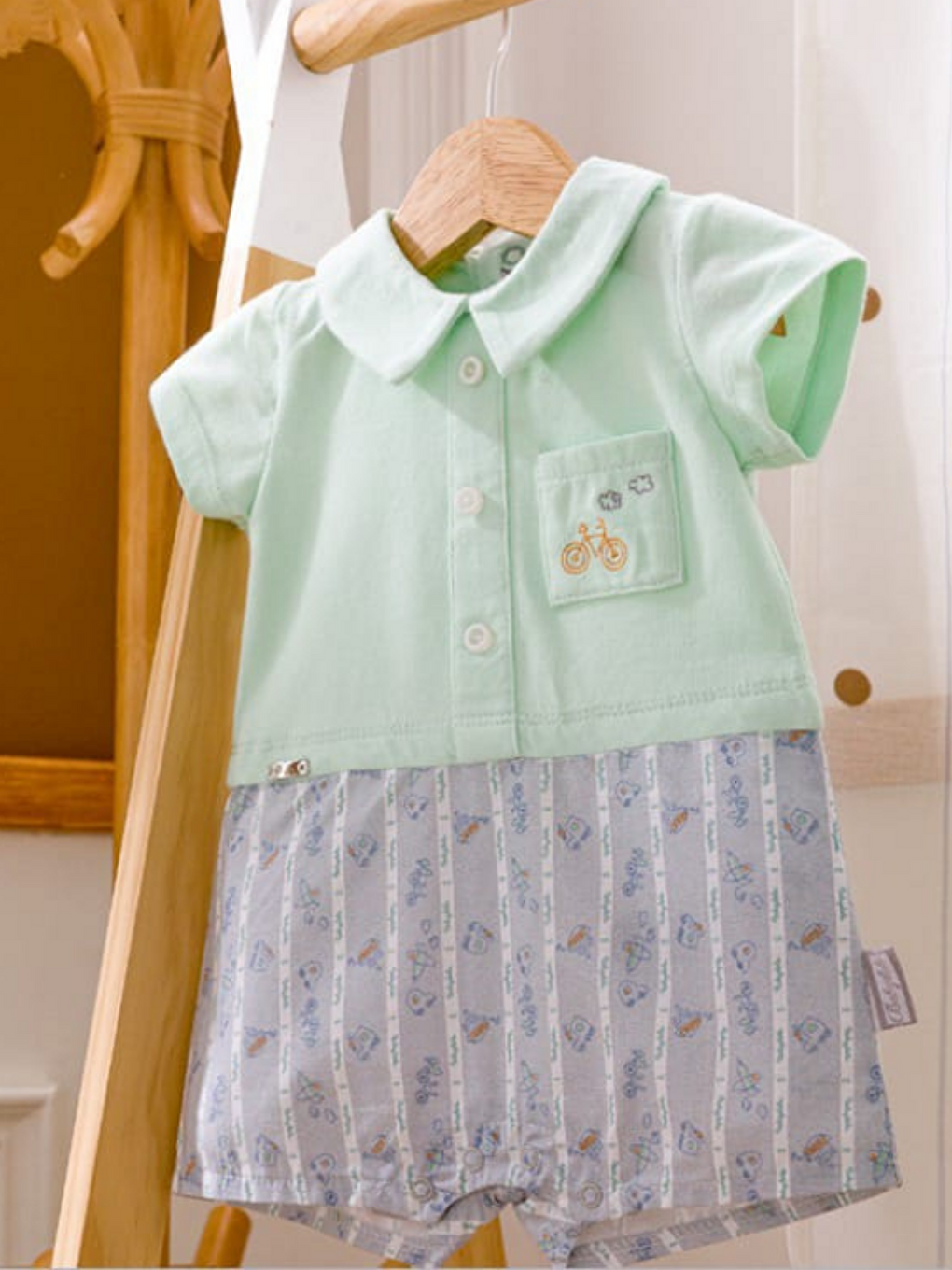 Gri Araba Baskılı Cep Detaylı Erkek Bebek Yazlık Tulum