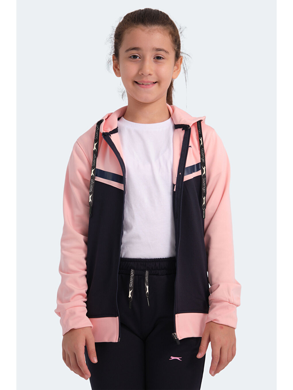 NOON Kız Çocuk Fermuarlı Kapüşonlu Cepli Lacivert / Pembe Eşofman Takımı-3