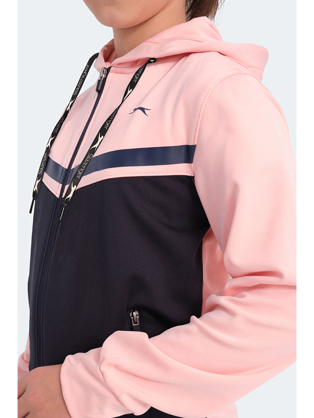 NOON Kız Çocuk Fermuarlı Kapüşonlu Cepli Lacivert / Pembe Eşofman Takımı-5