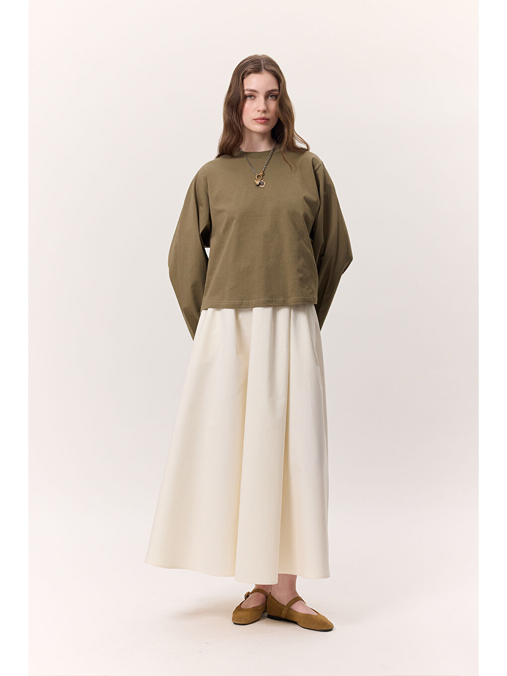 Uzun Kollu Kısa Tshırt Haki-1