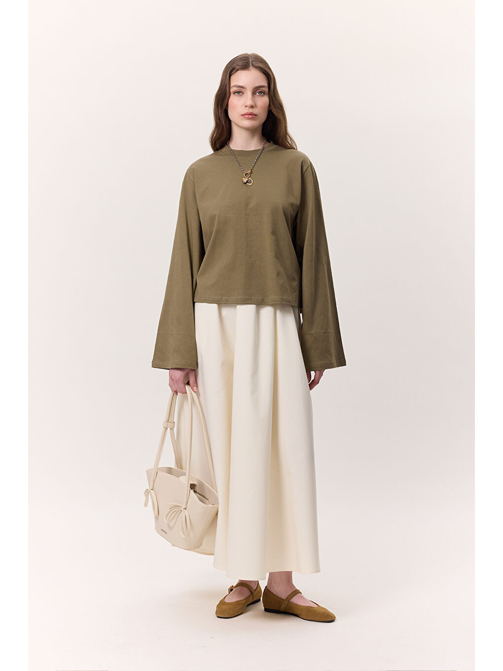 Uzun Kollu Kısa Tshırt Haki-2