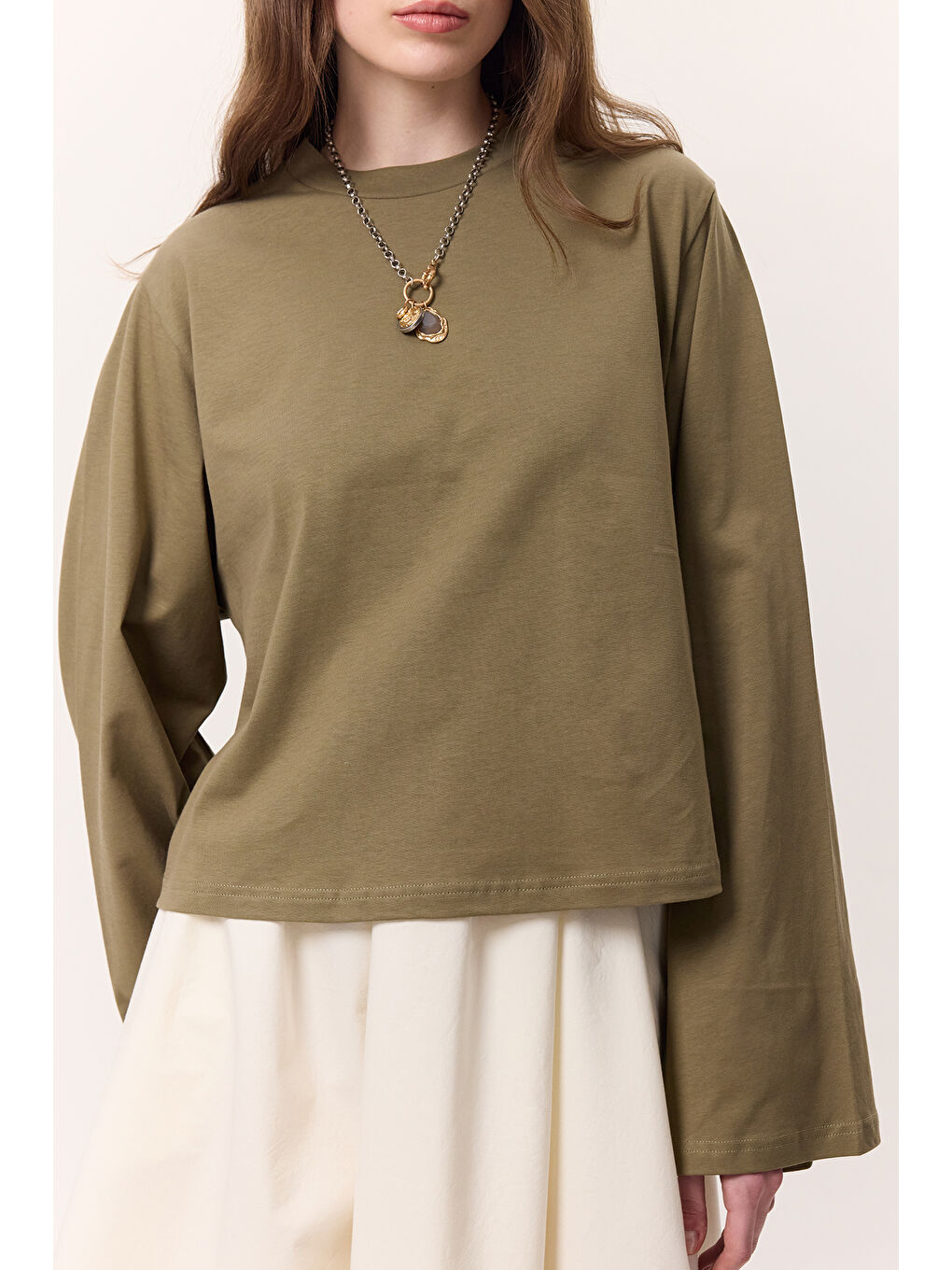 Uzun Kollu Kısa Tshırt Haki-3