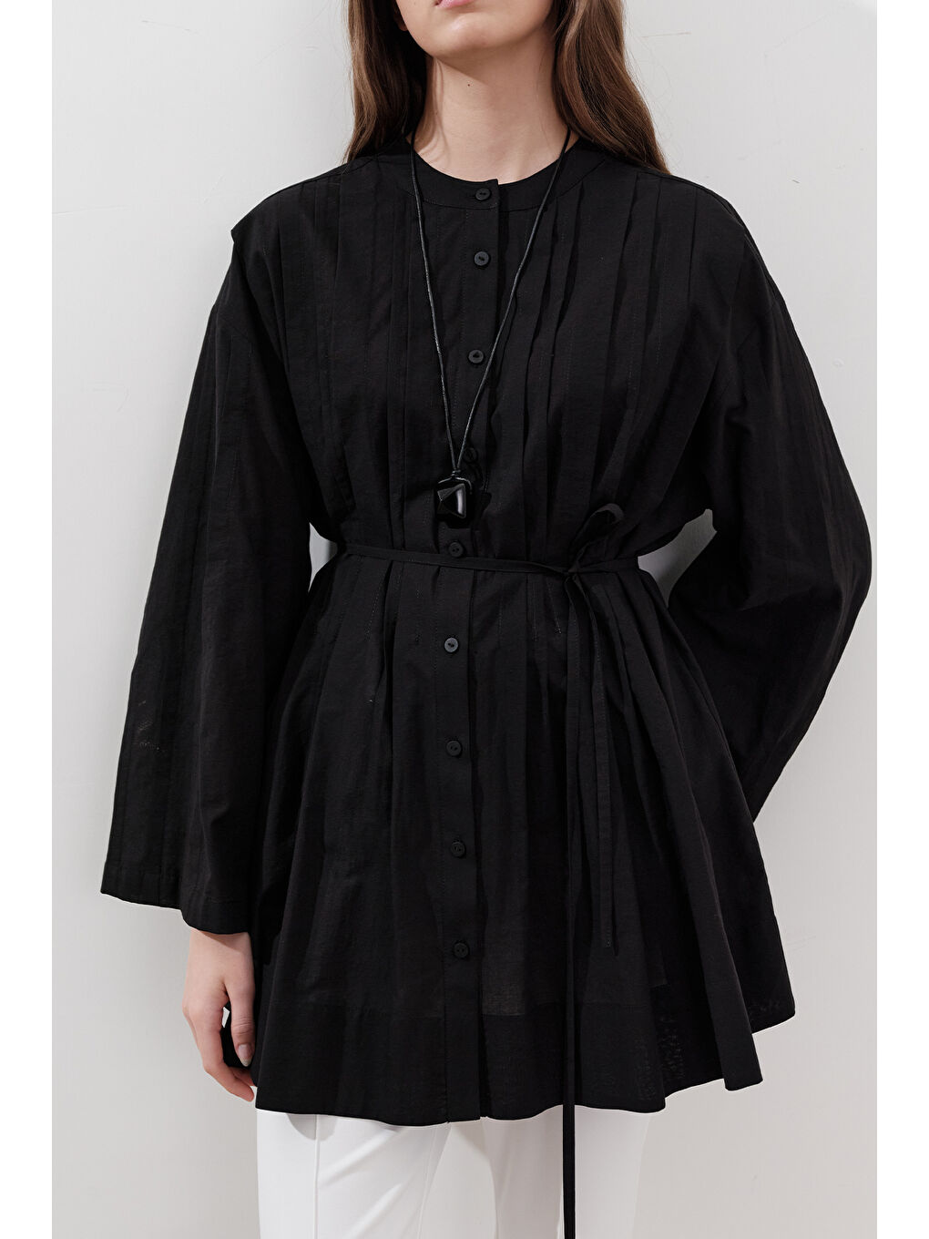 Nervürlü Geniş Kollu Tunik Siyah-1