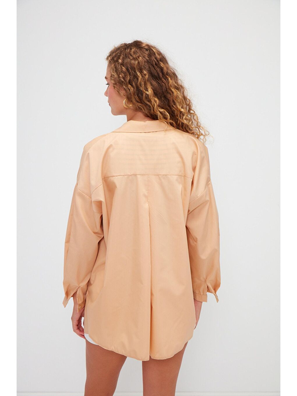 Sarı Düz Uzun Kollu Oversize Poplin Gömlek-2