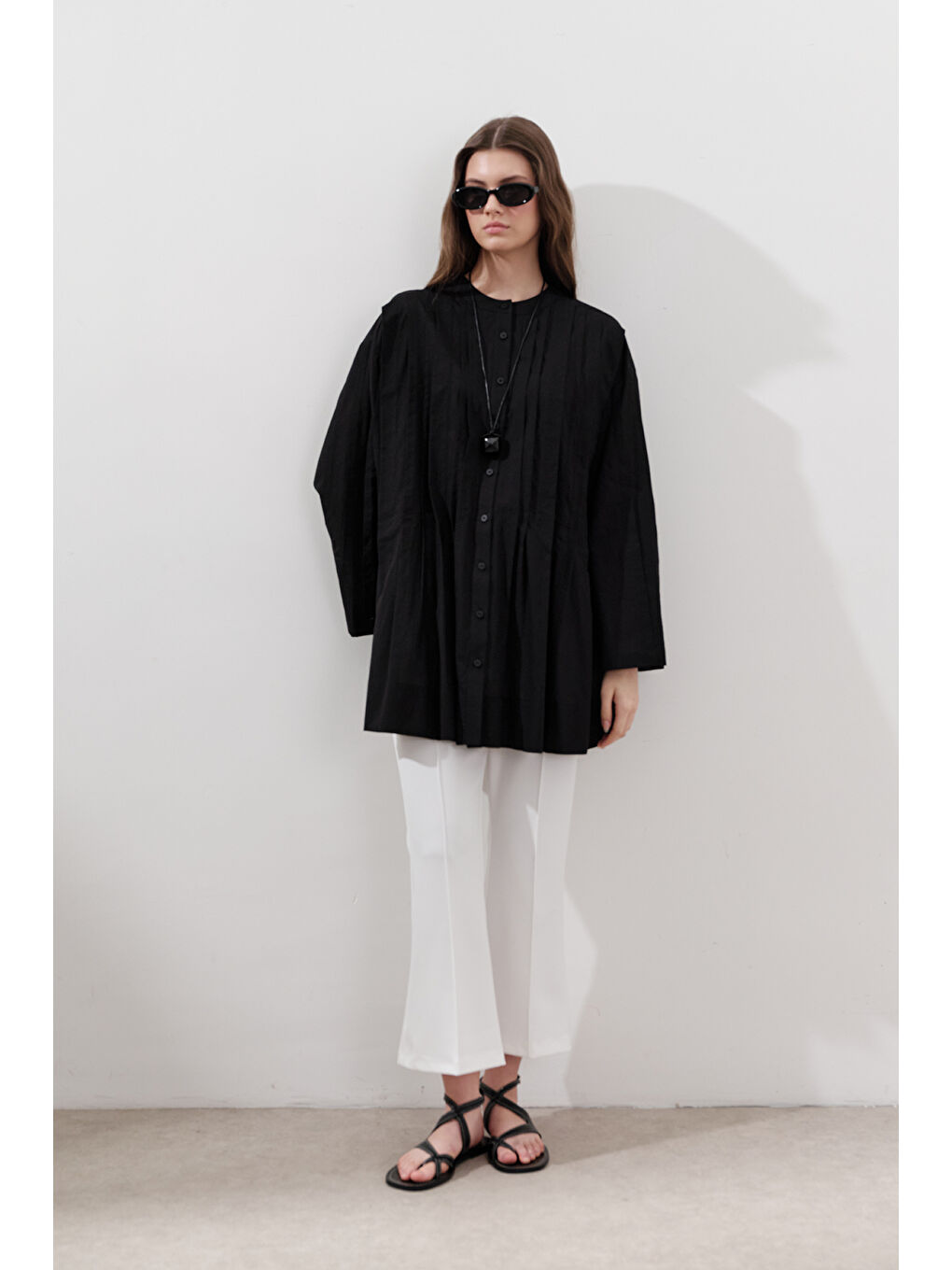 Nervürlü Geniş Kollu Tunik Siyah-2