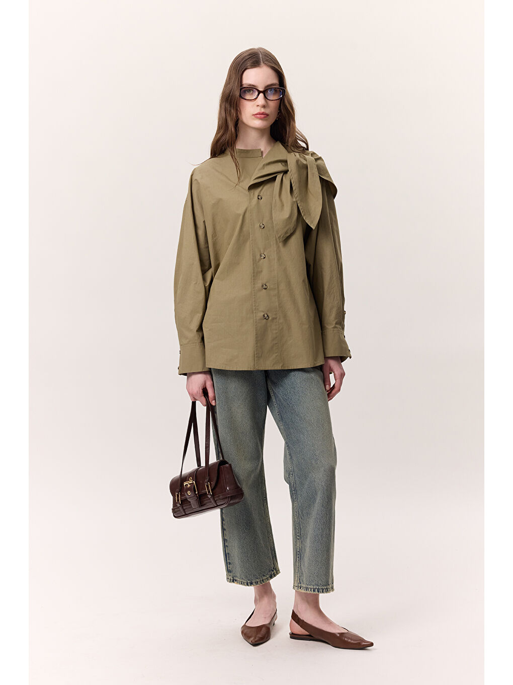 Bağlamalı Detaylı Tasarım Gömlek Haki-4