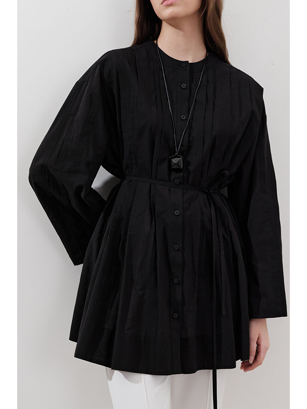 Nervürlü Geniş Kollu Tunik Siyah-4