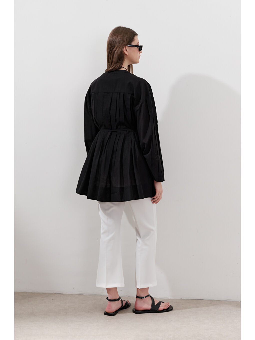 Nervürlü Geniş Kollu Tunik Siyah-5