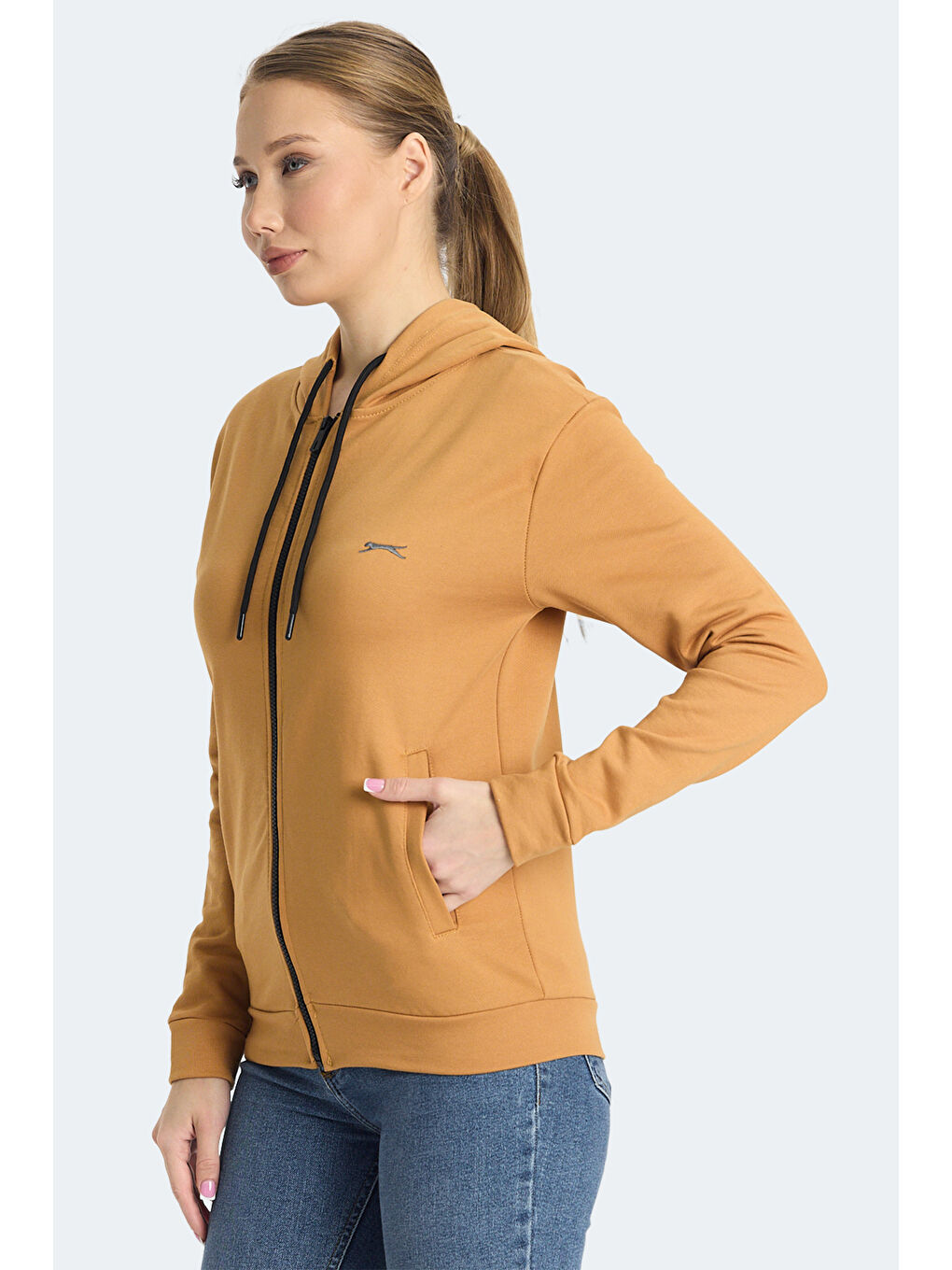 Kahverengi KINET IN Kadın Fermuarlı Kapüşonlu Cepli Kiremit Sweatshırt-2