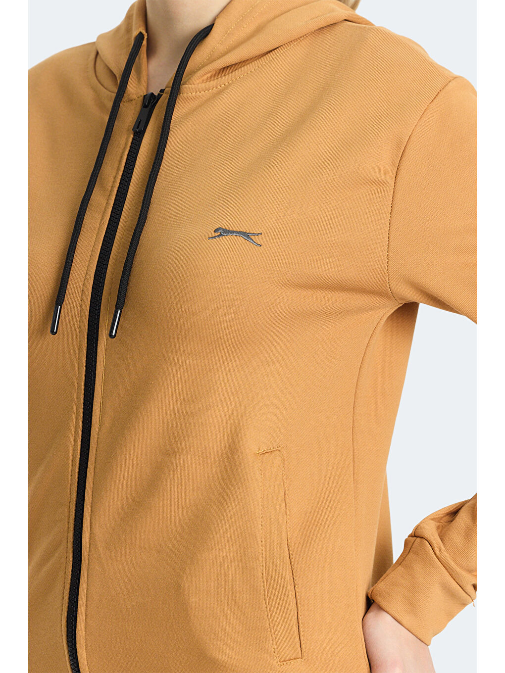 Kahverengi KINET IN Kadın Fermuarlı Kapüşonlu Cepli Kiremit Sweatshırt-4