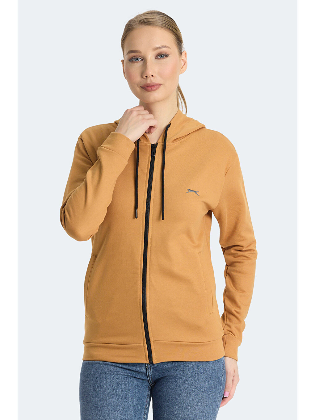 Kahverengi KINET IN Kadın Fermuarlı Kapüşonlu Cepli Kiremit Sweatshırt-5