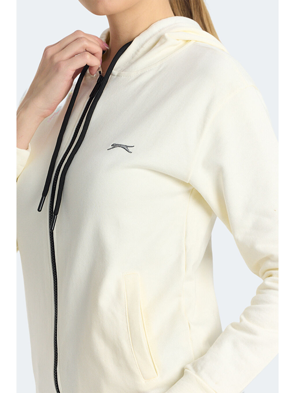 KINET IN Kadın Fermuarlı Kapüşonlu Cepli Ekru Sweatshırt-4