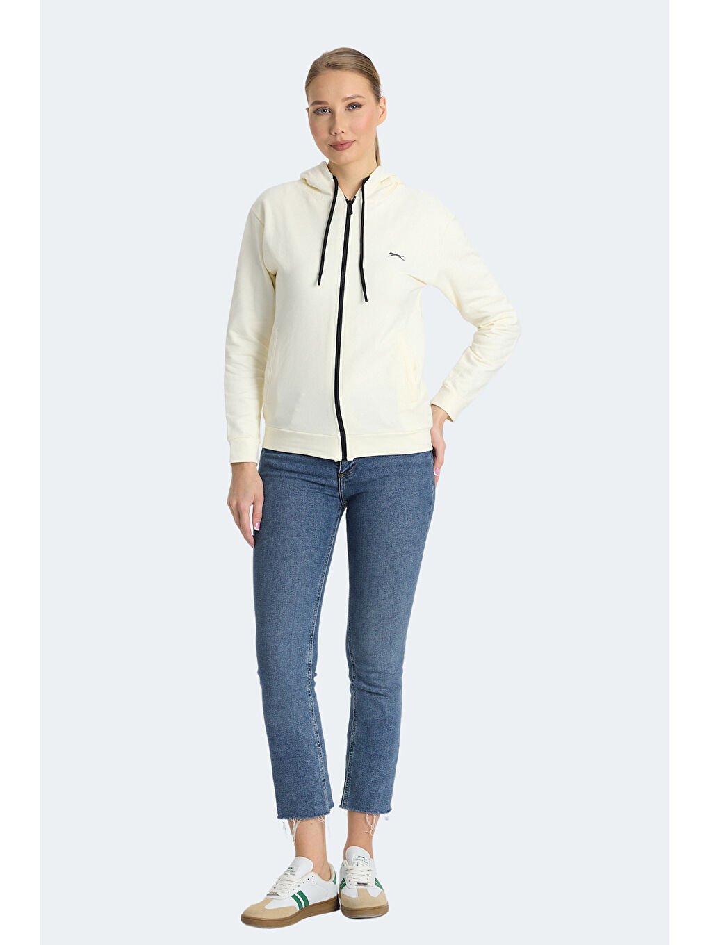 KINET IN Kadın Fermuarlı Kapüşonlu Cepli Ekru Sweatshırt-6