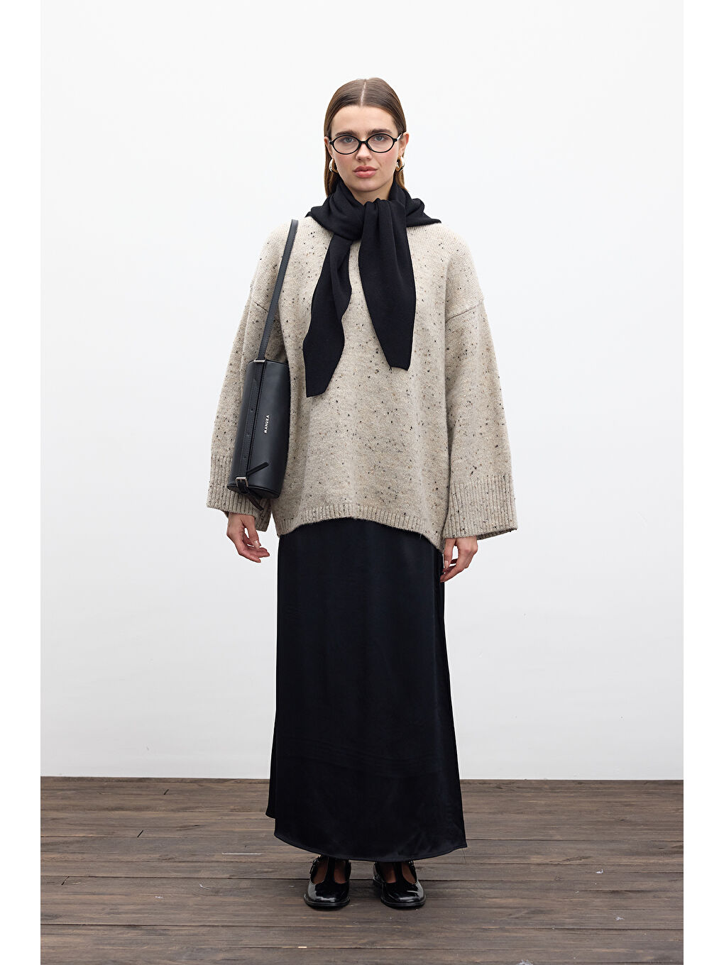 Saten Midi Etek Siyah