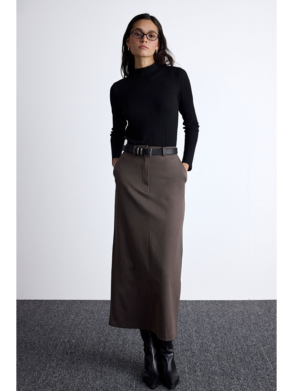 Bej Klasik Görünüm Etek Vizon