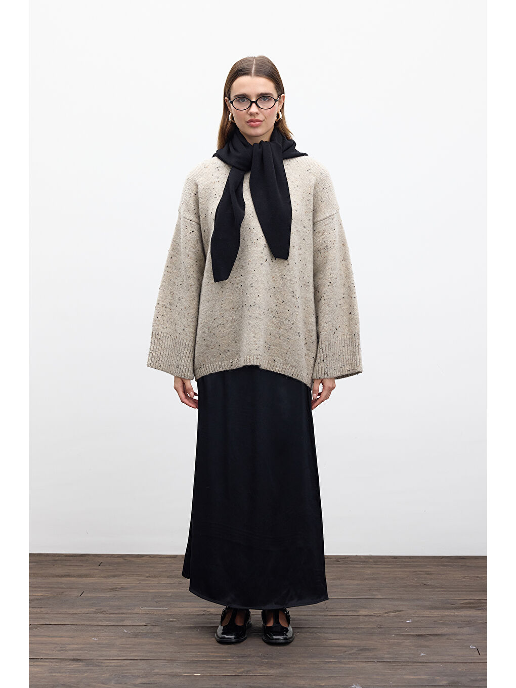 Saten Midi Etek Siyah-1