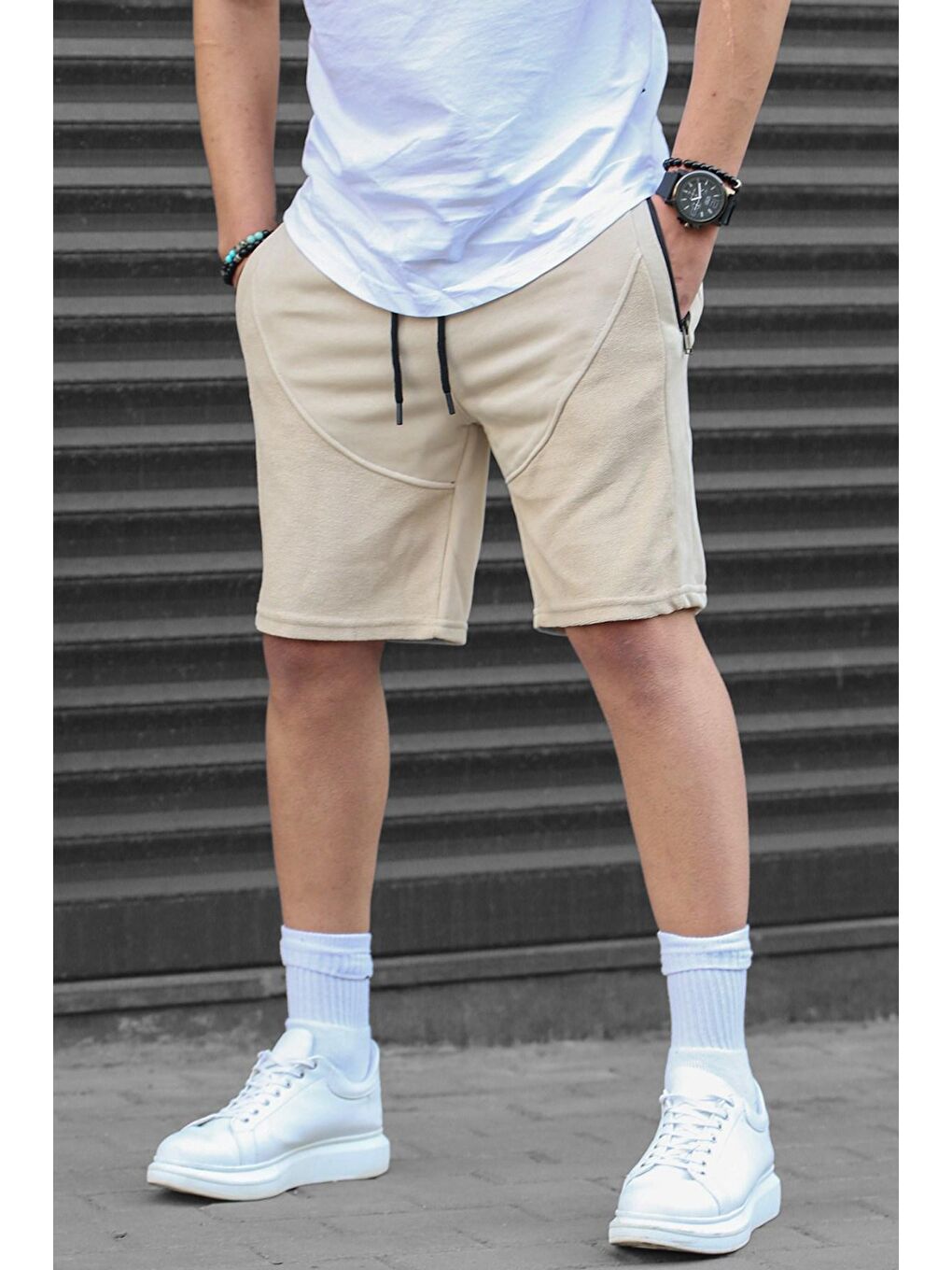 Bej Erkek Basic Kapri Şort-2