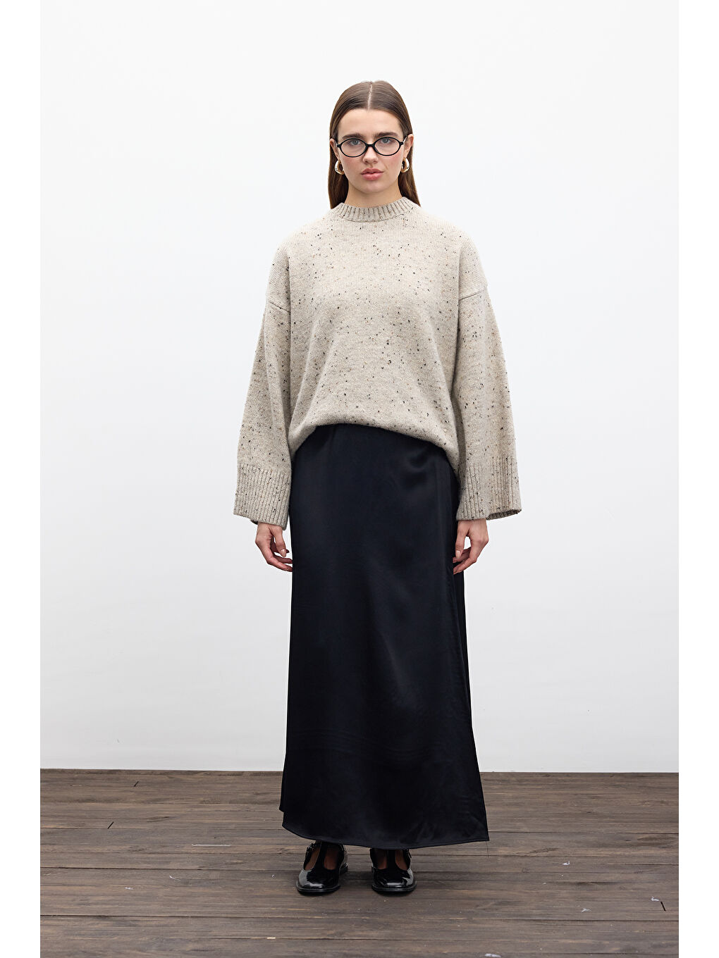 Saten Midi Etek Siyah-2