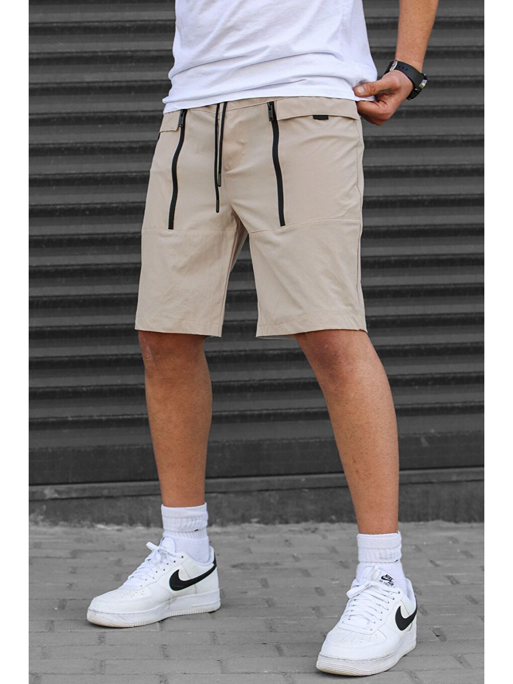 Bej Cepli Basic Erkek Kapri Şort