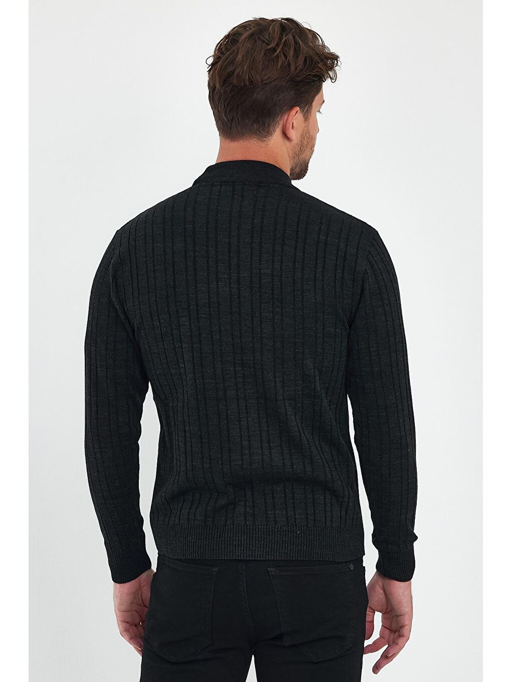 Siyah Balıkçı Uzun Kol Erkek Kazak-4