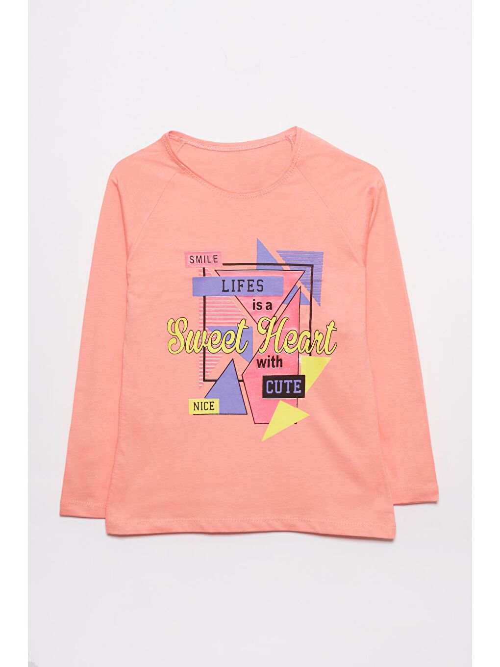 JackandRoy Pembe Fosforlu Yazı Baskılı Kız Çocuk Sweatshirt