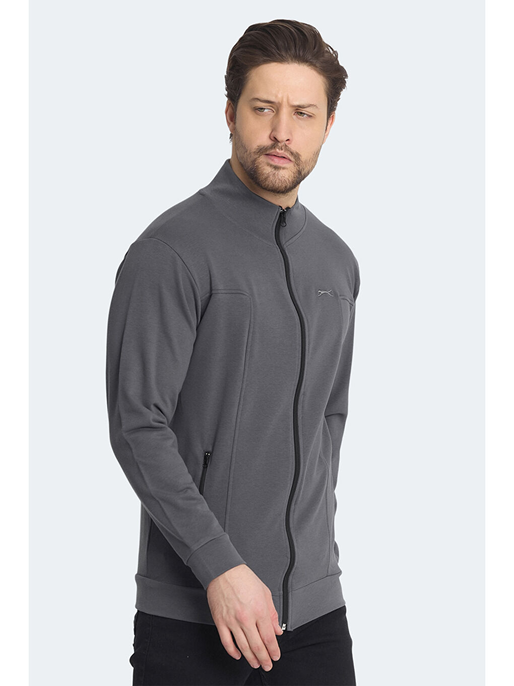 KAGISONA Erkek Fermuarlı Sweatshirt Koyu Gri-2