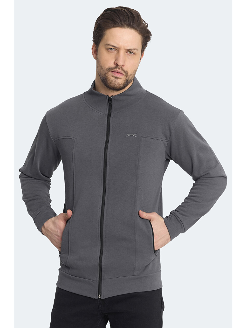 KAGISONA Erkek Fermuarlı Sweatshirt Koyu Gri-3