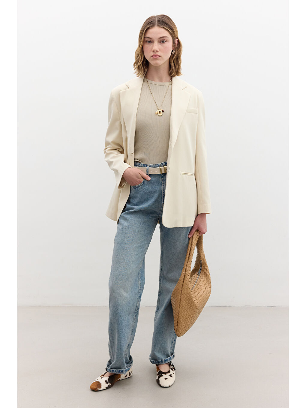 Bej Klasik Kapamalı Blazer Ceket Vanilya-1