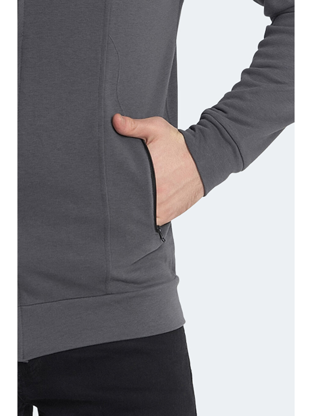 KAGISONA Erkek Fermuarlı Sweatshirt Koyu Gri-5