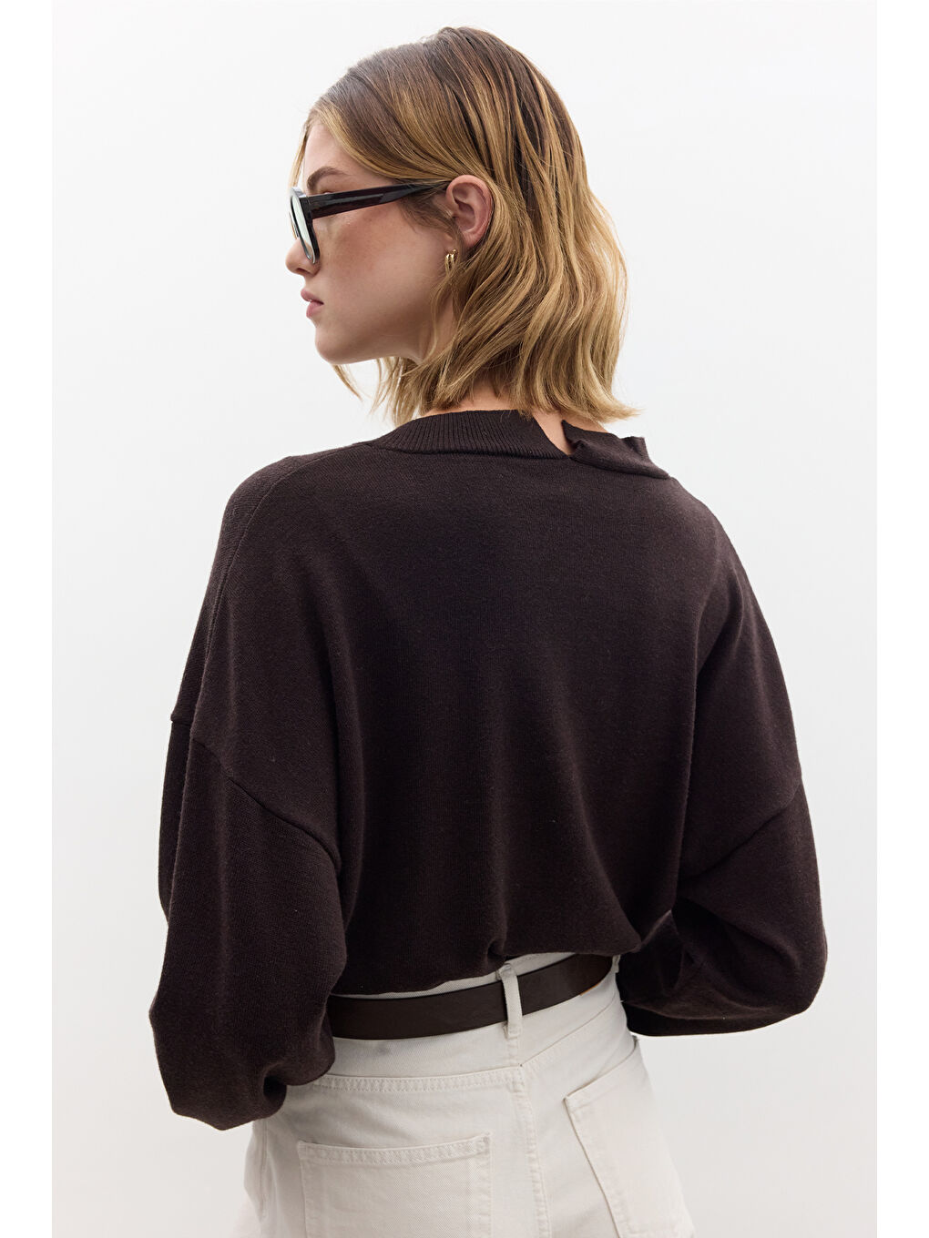 Yumuşak Dokulu Oversize Triko Hırka Kahverengi-6