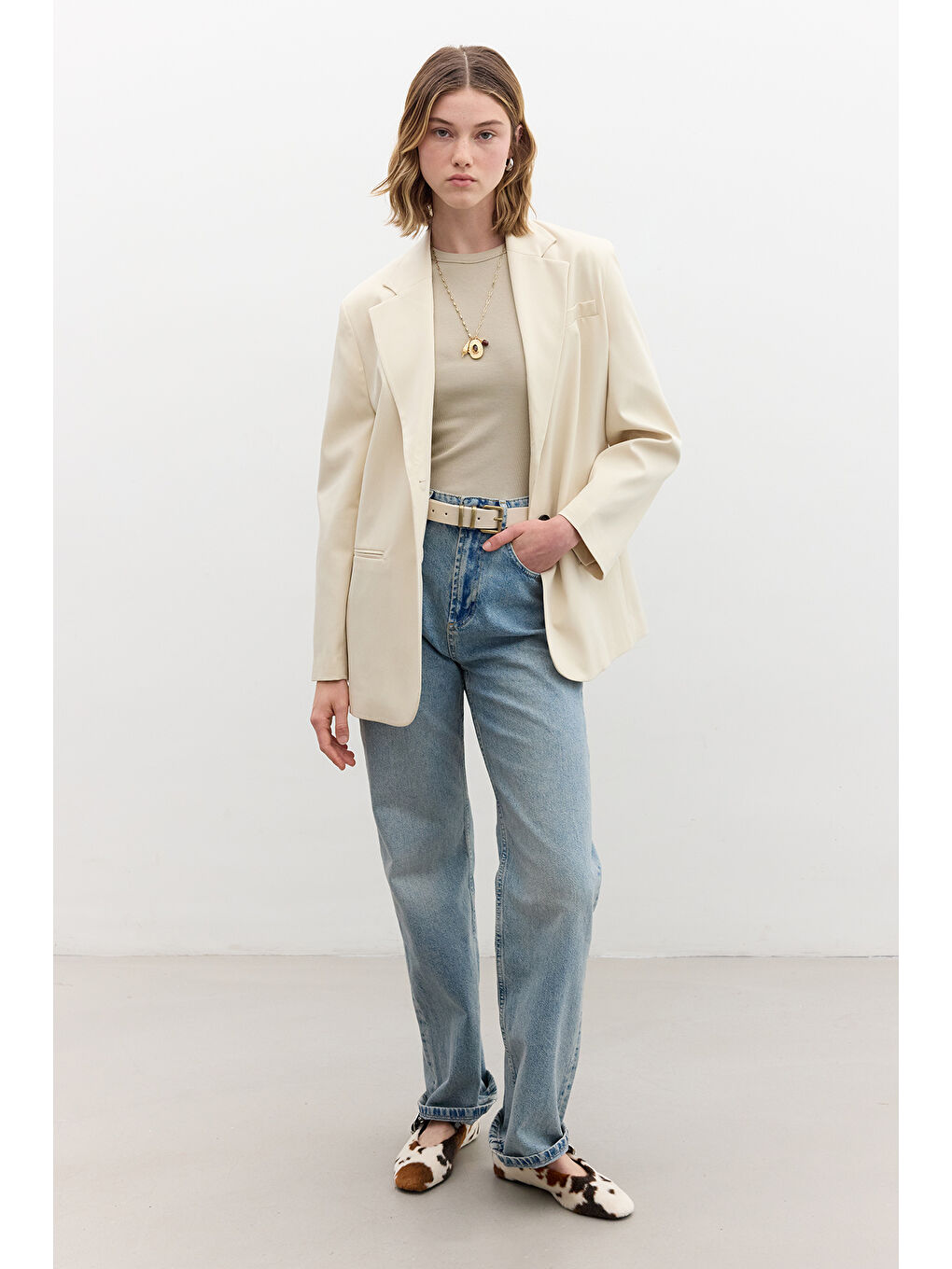 Bej Klasik Kapamalı Blazer Ceket Vanilya-2