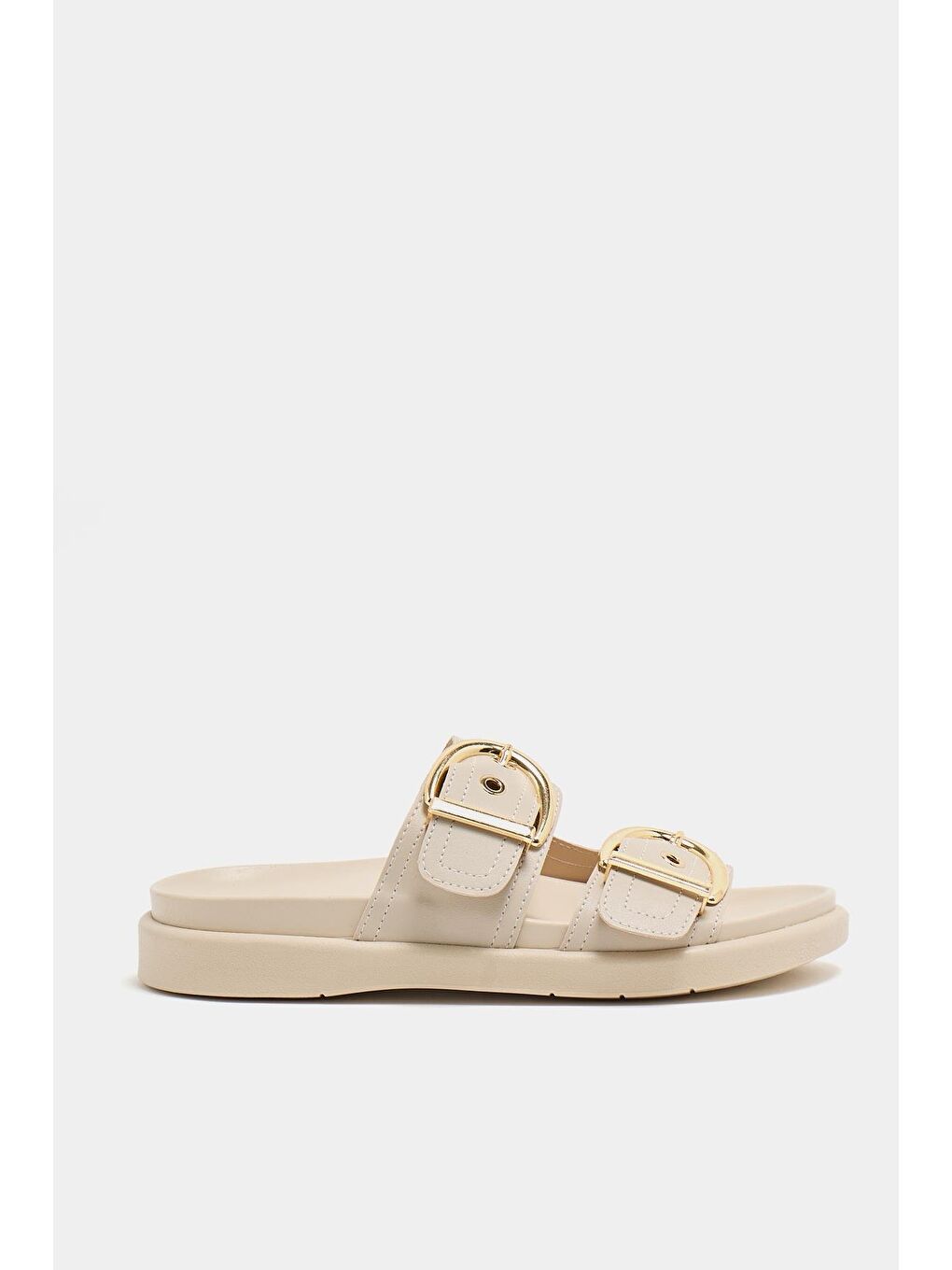 Ekru Çift Tokalı Günlük Terlik Krem-3