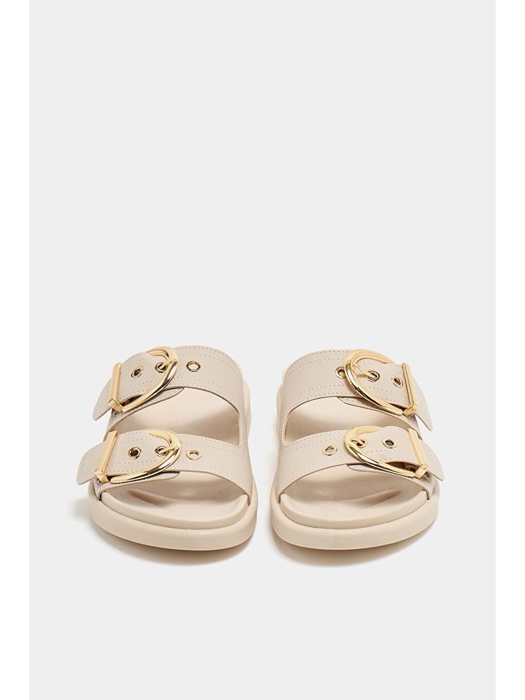 Ekru Çift Tokalı Günlük Terlik Krem-4